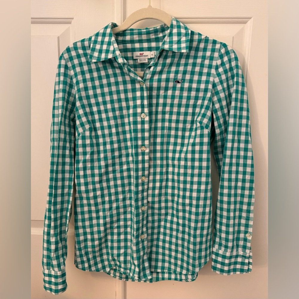Vineyard Vines Women’s green gingham button down